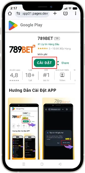 Bước 2: Chọn “Cài Đặt” sau đó bấm ''Mở''